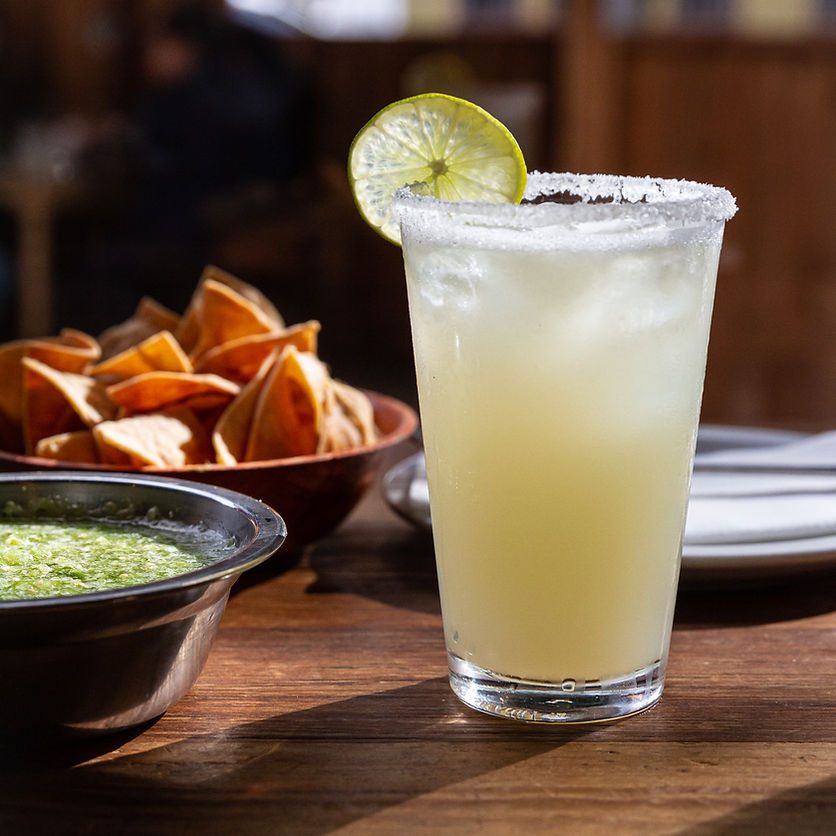 Margarita on the rocks with chips and guacamole